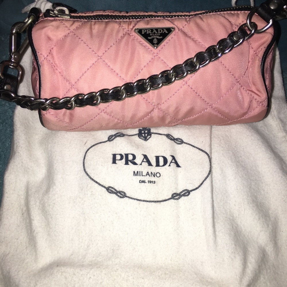 Prada pink nylon chain strap small purse /clutch